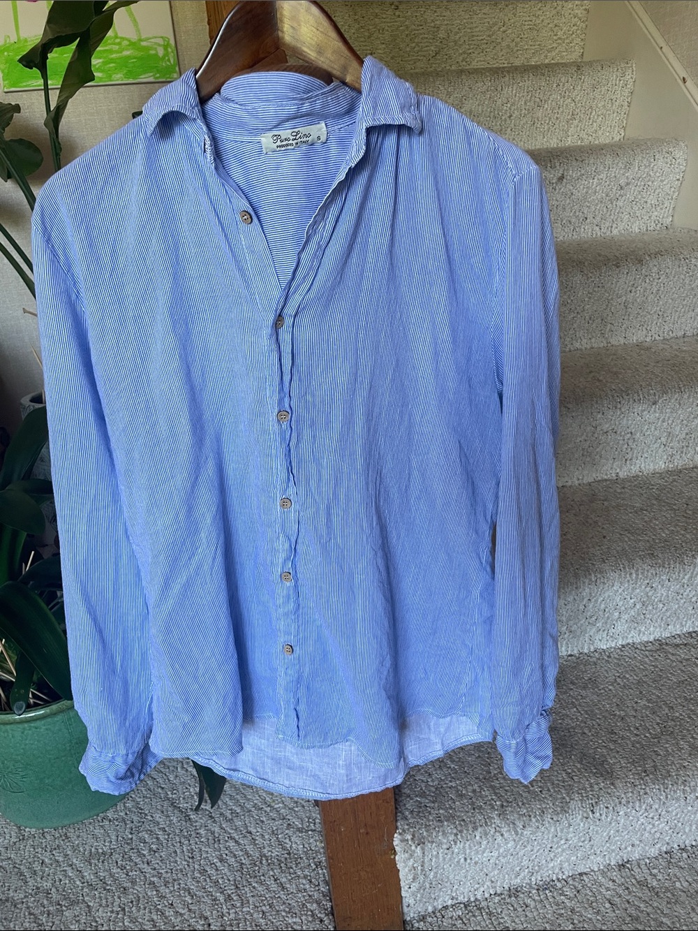 Puro Linen Men's Light Blue Casual Coastal Button-Up Shirt